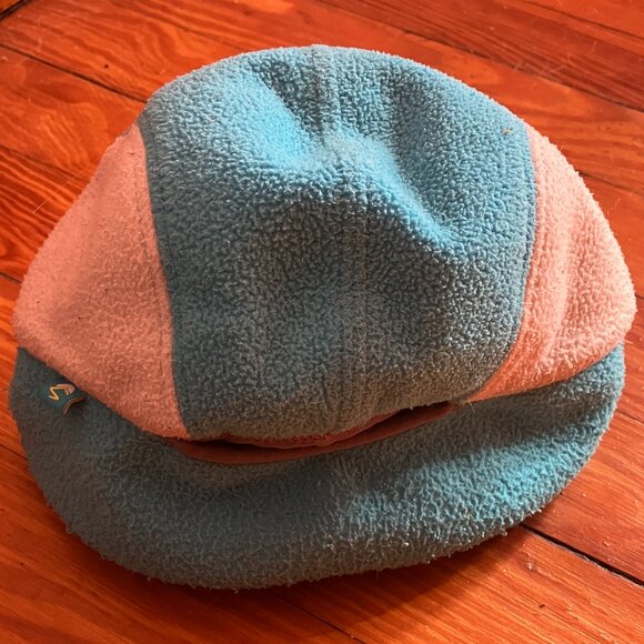 6 - 12 year Child's Fleece Duckbill Cap Hat Quilted Brim Reversible Blue/ Aqua - Picture 4 of 7